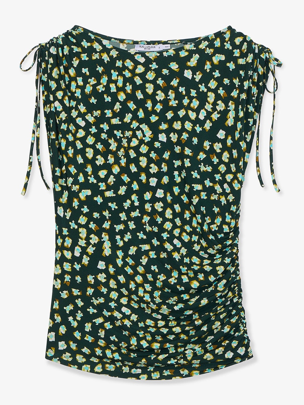 M.M. LaFleur The Dotty Cinch-Sleeve Top - Light Printed Jersey in Green Sz M EUC